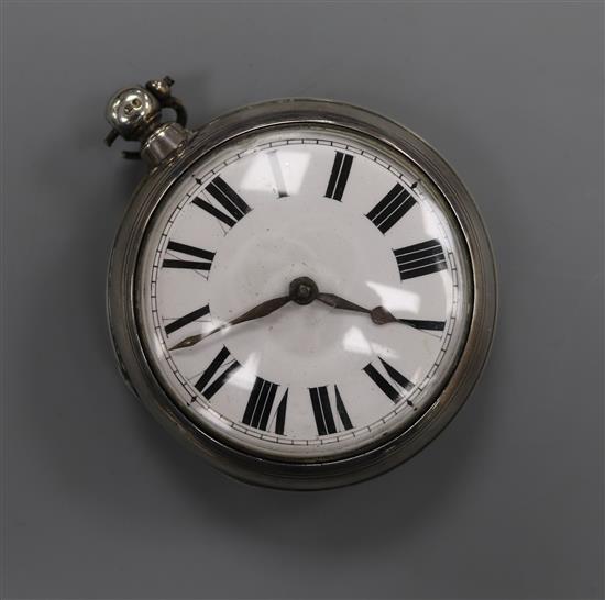 A Victorian silver pair cased keywind verge pocket watch by Richard Eade, Steyning.